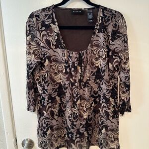 Axcess Women's Floral Patterned Blouse - Brown and Cream